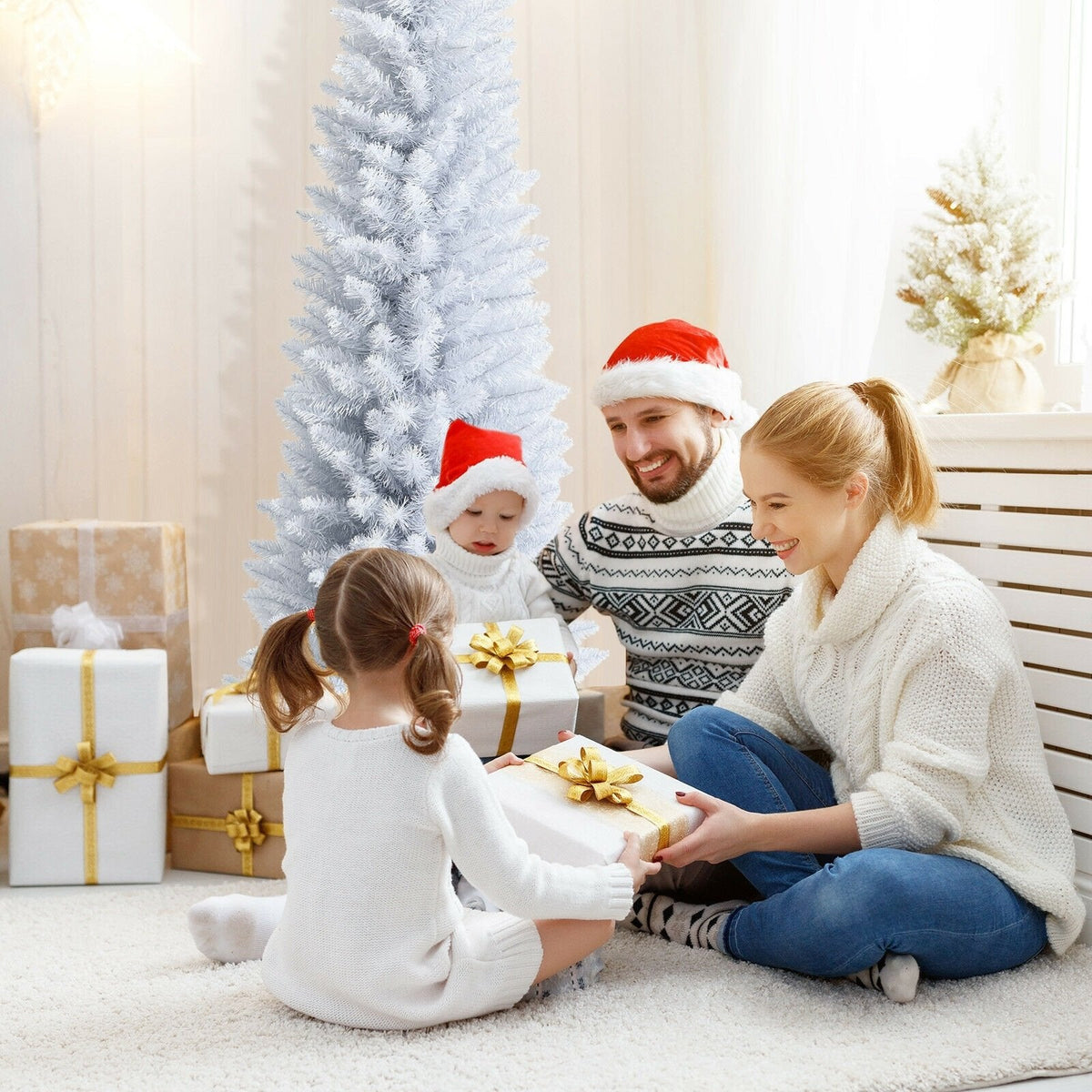 6 FT White Unlit Slim Pencil Christmas Tree with 340 PVC Needles and Metal Stand