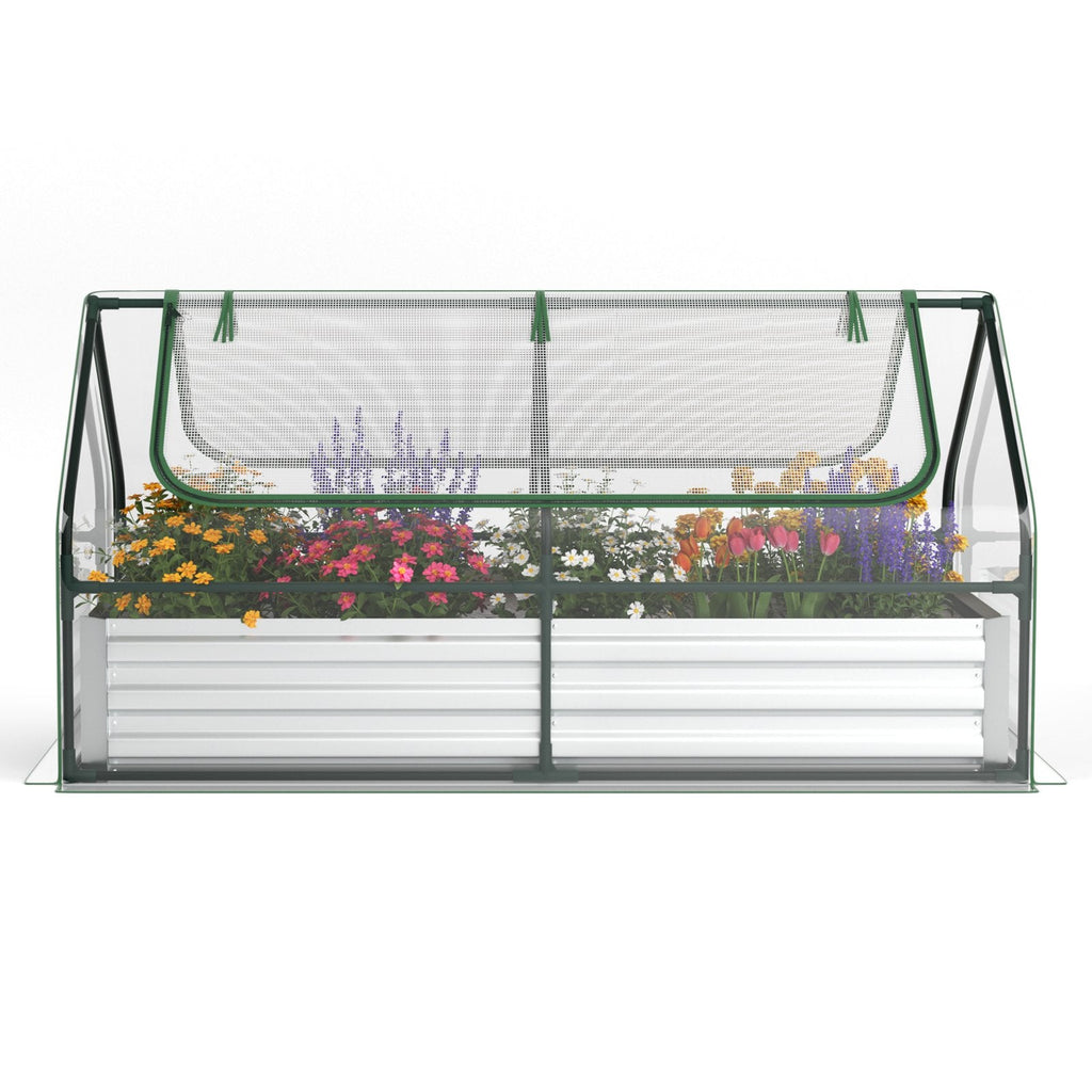 Jardinera elevada galvanizada de 6 x 3 x 3 pies con invernadero, color plateado