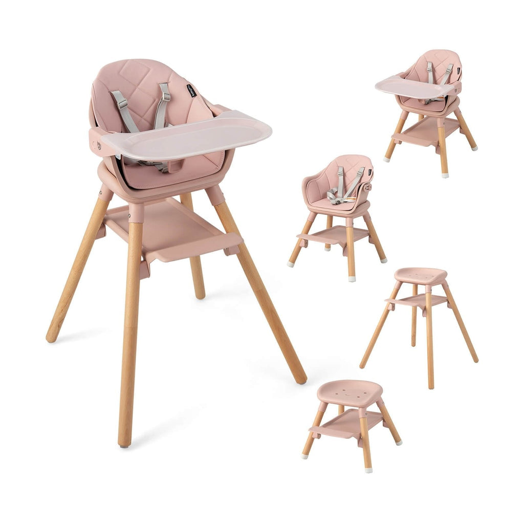 6 in 1 Convertible Highchair with Safety Harness and Removable Tray-Pink