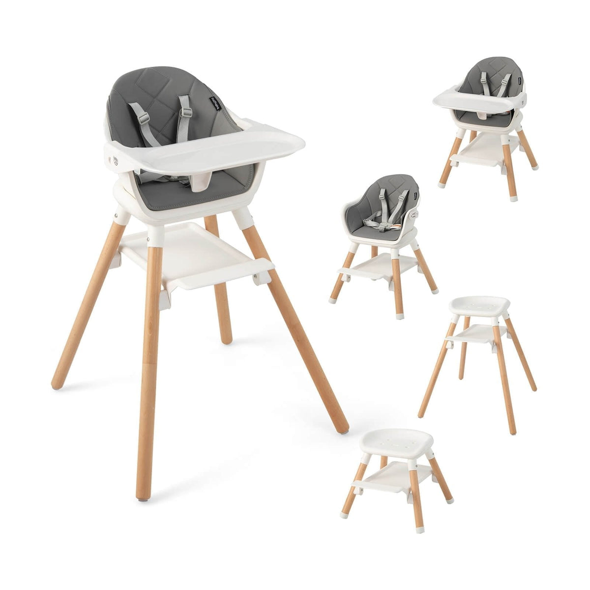 Chaise haute convertible 6-en-1 avec harnais de sécurité et plateau amovible – Blanc