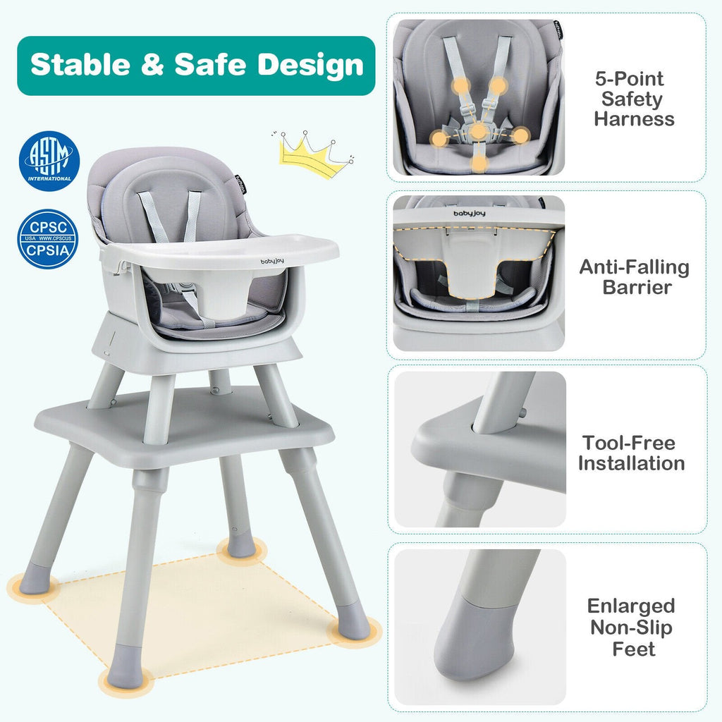 Chaise haute bébé évolutive 6-en-1 avec plateau réglable amovible - Gris