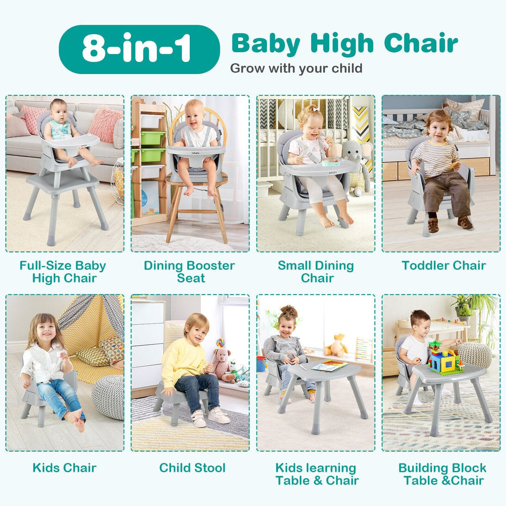 Chaise haute bébé évolutive 6-en-1 avec plateau réglable amovible - Gris