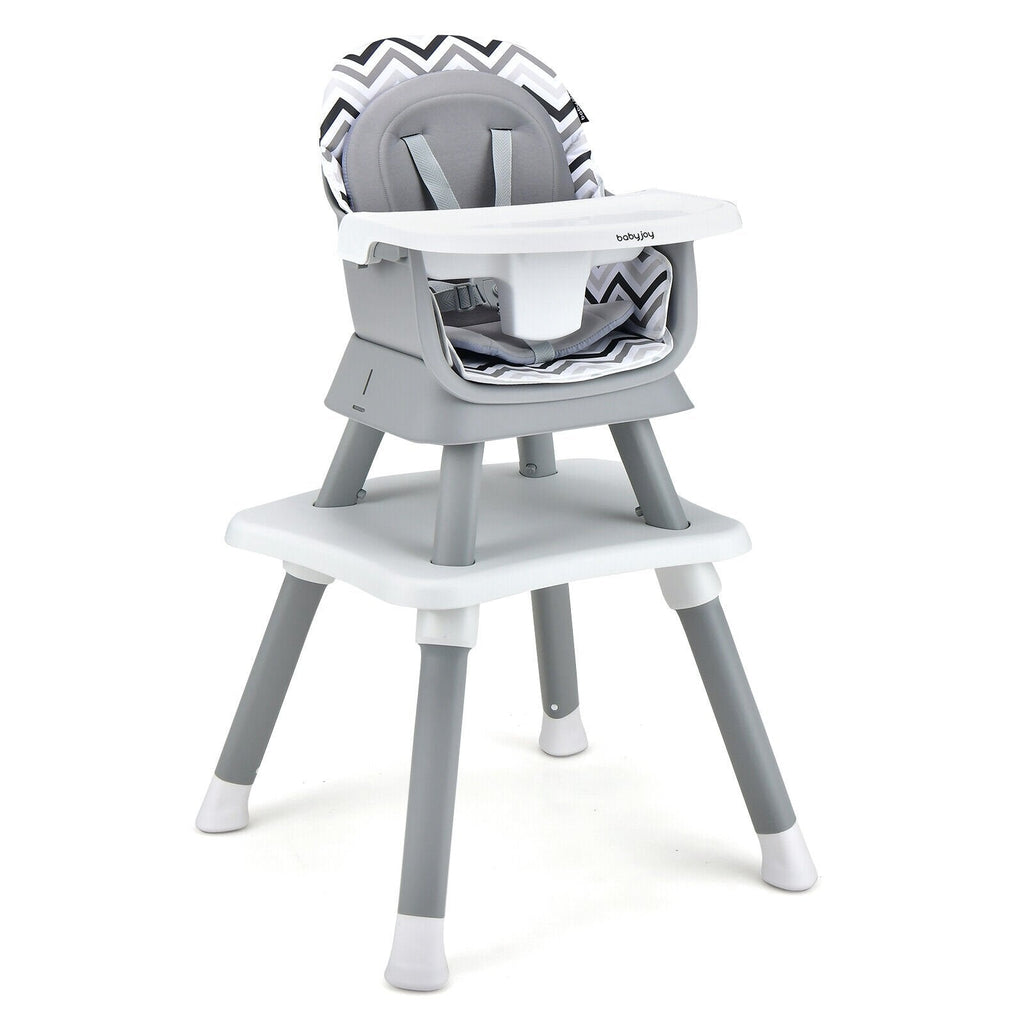 Chaise haute bébé convertible 6 en 1 avec plateau amovible et réglable - Gris et blanc