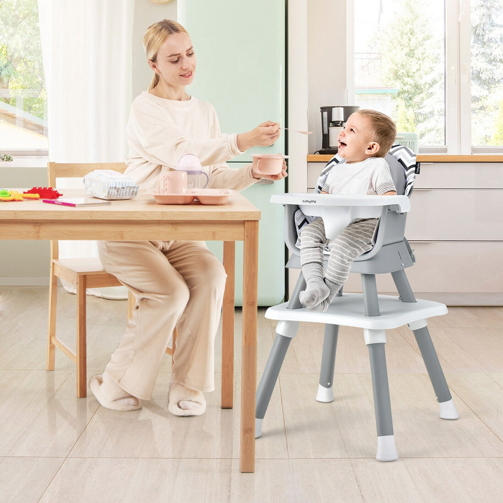 Chaise haute bébé convertible 6 en 1 avec plateau amovible et réglable - Gris et blanc