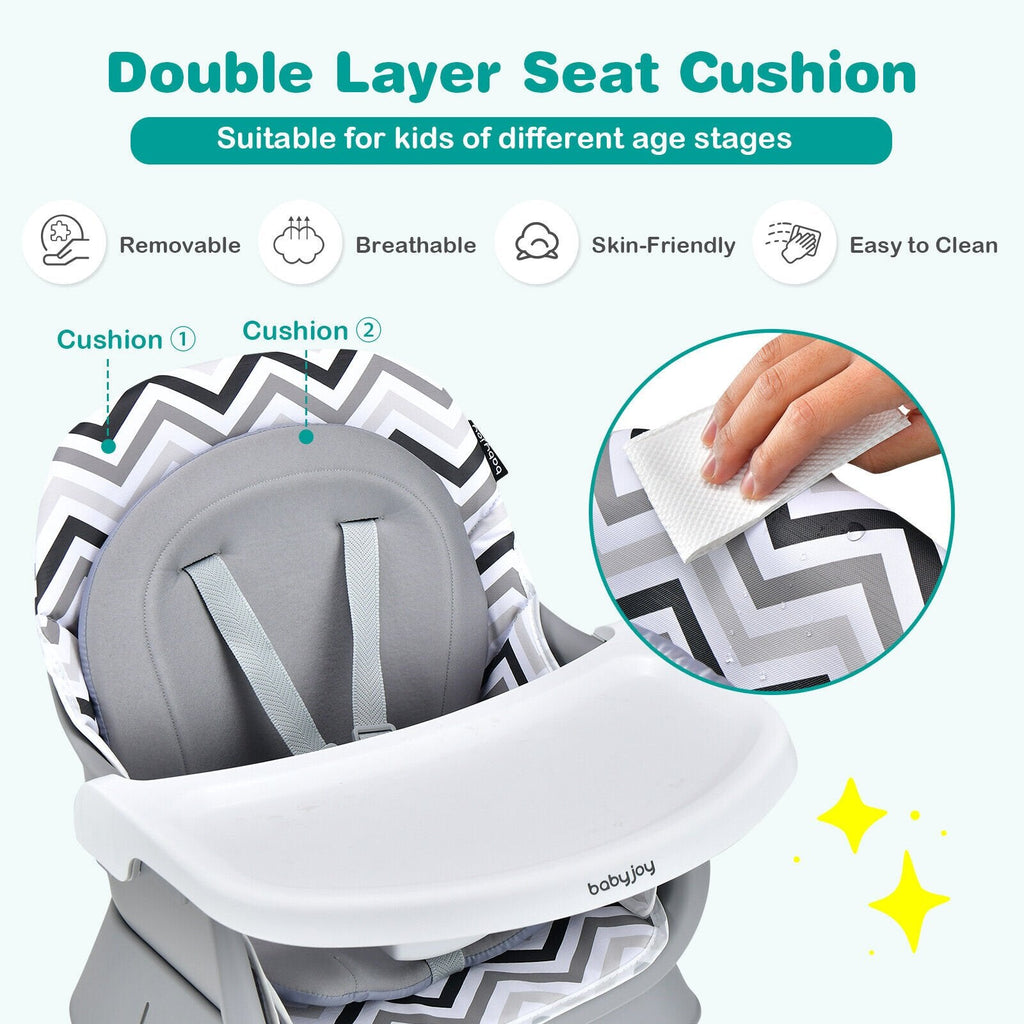 Chaise haute bébé convertible 6 en 1 avec plateau amovible et réglable - Gris et blanc