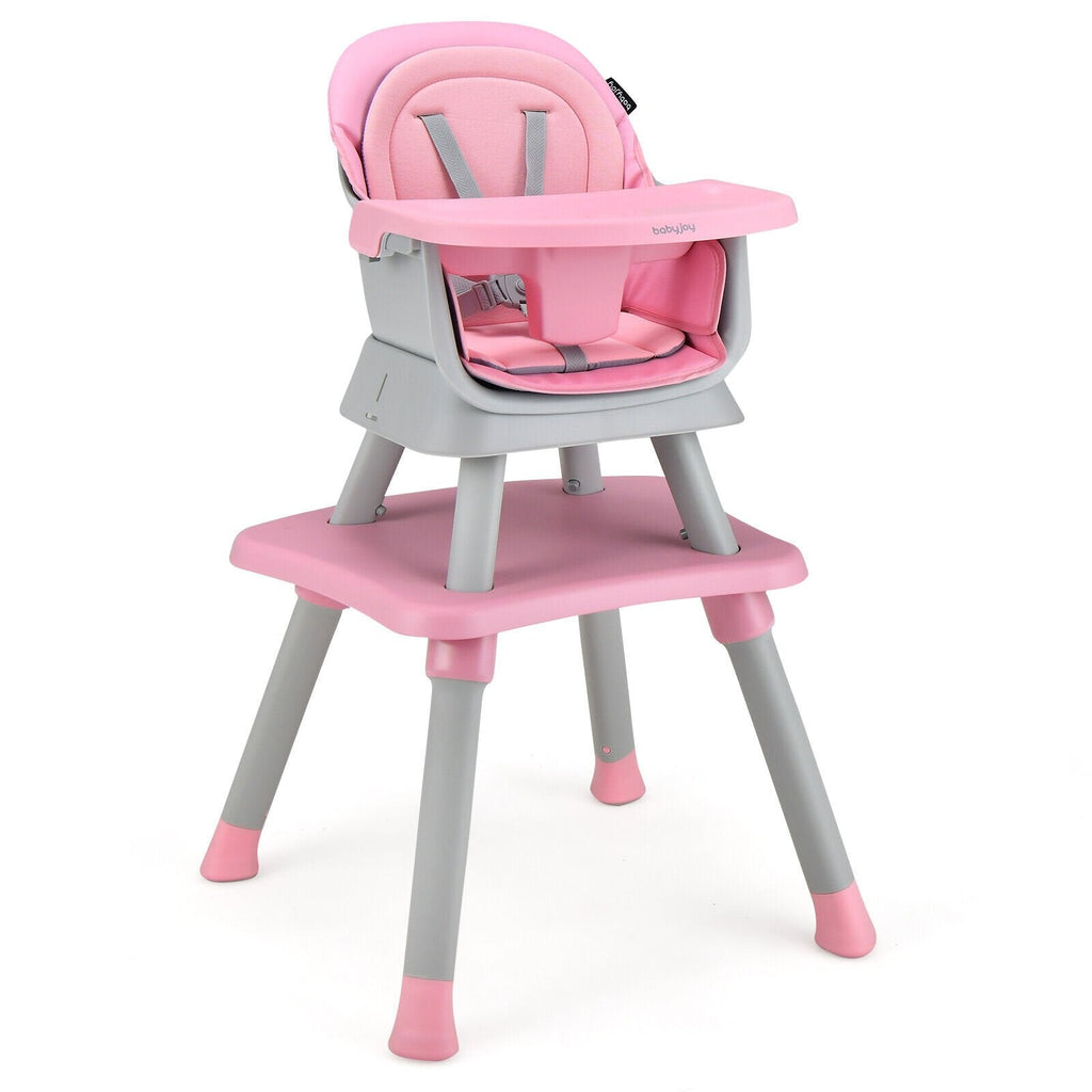 Trona convertible 6 en 1 con bandeja extraíble ajustable - Rosa
