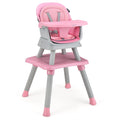 Trona convertible 6 en 1 con bandeja extraíble ajustable - Rosa