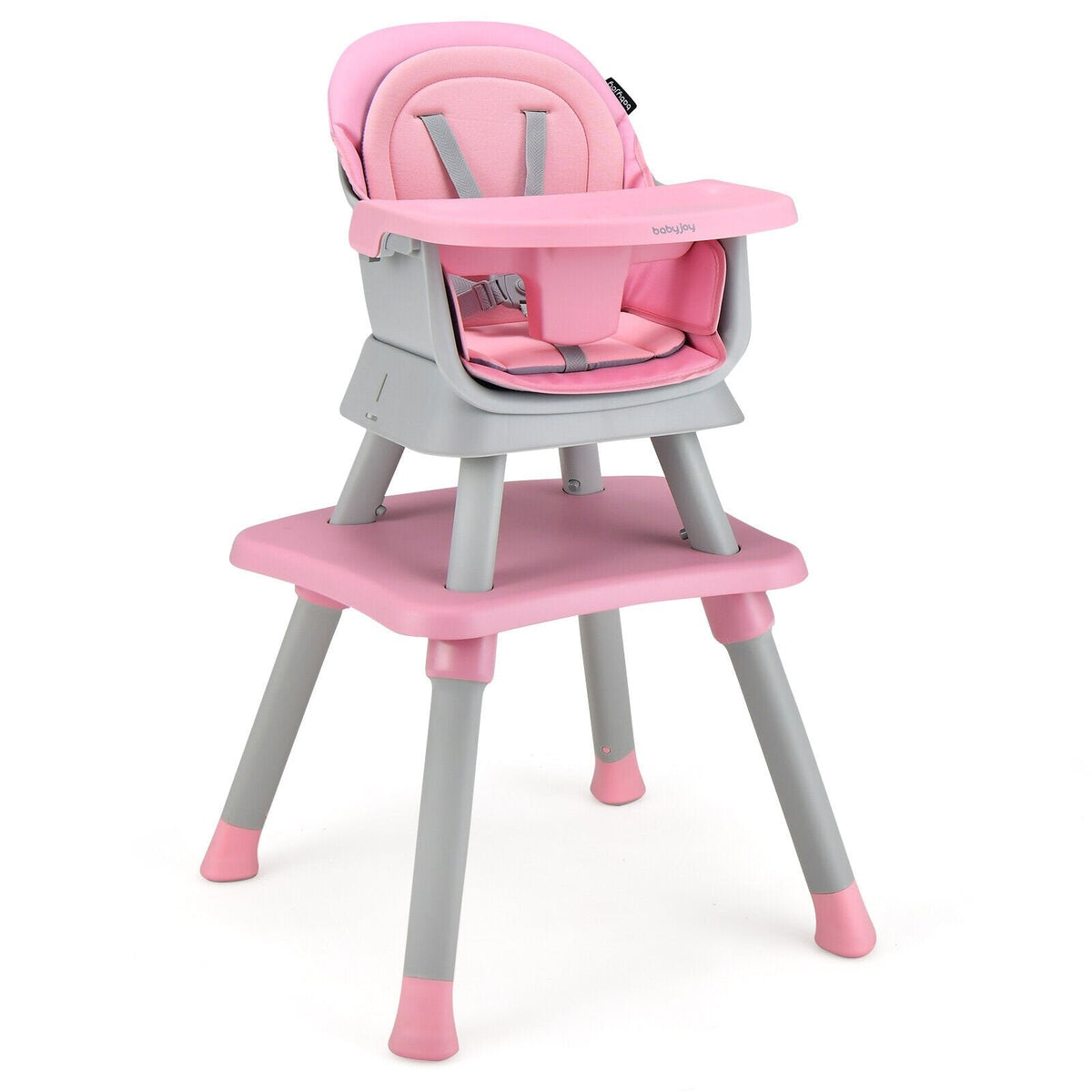 Trona convertible 6 en 1 con bandeja extraíble ajustable - Rosa
