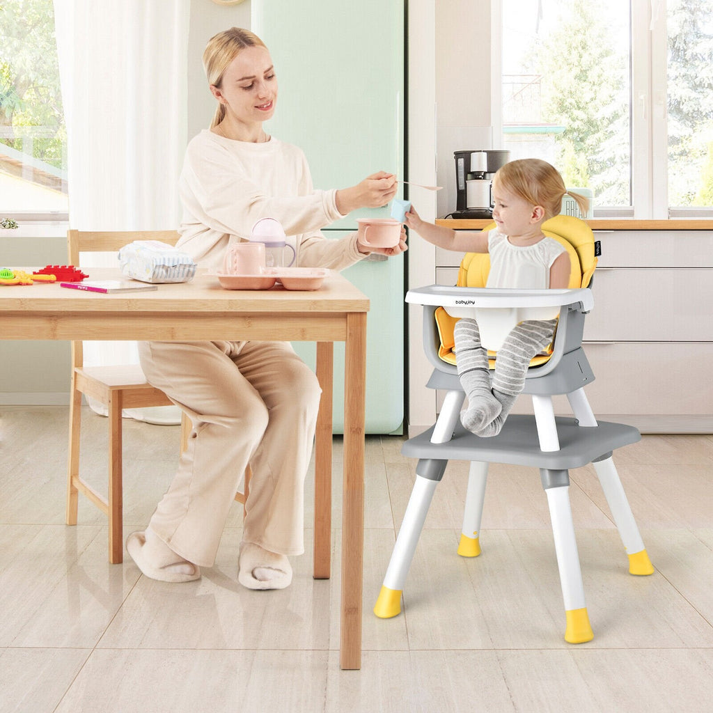 Chaise haute bébé convertible 6-en-1 avec plateau réglable et amovible - Jaune