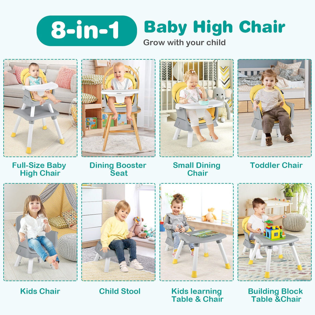 Chaise haute bébé convertible 6-en-1 avec plateau réglable et amovible - Jaune