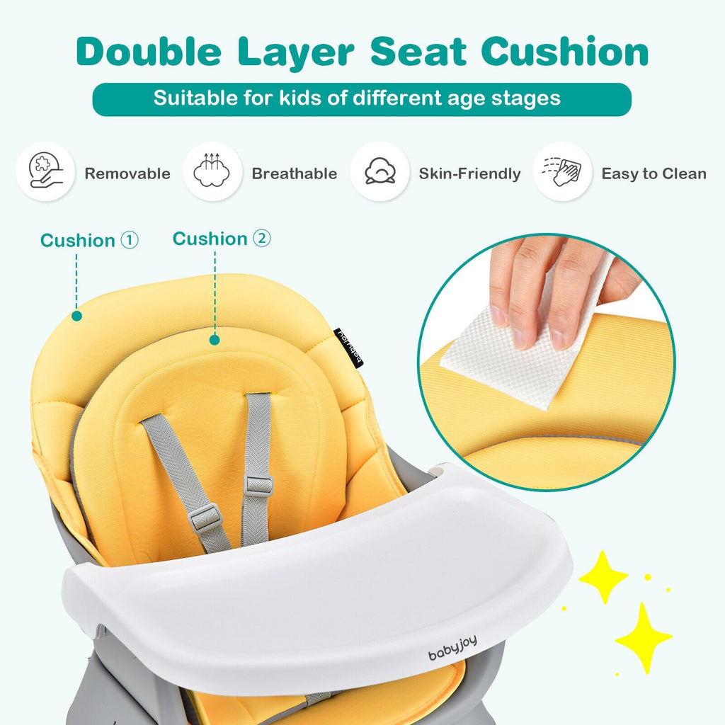 Chaise haute bébé convertible 6-en-1 avec plateau réglable et amovible - Jaune