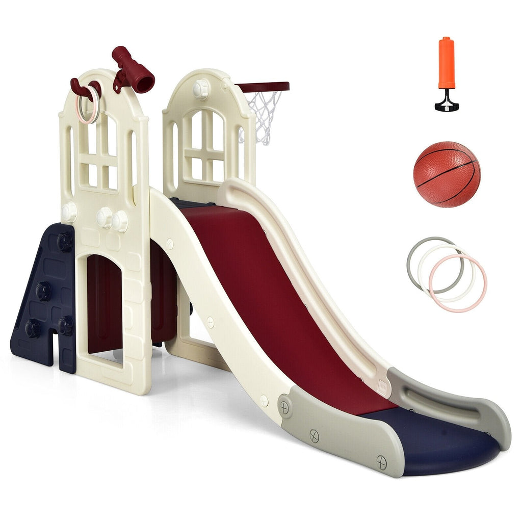 Große 6-in-1-Rutsche für Kinder und Kleinkinder, Kletter-Spielset mit Basketballkorb – Blau