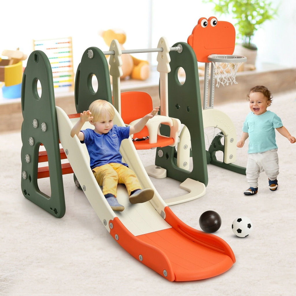 6-in-1 Kleinkind-Rutsche und Schaukelset mit Ballspielen – Orange