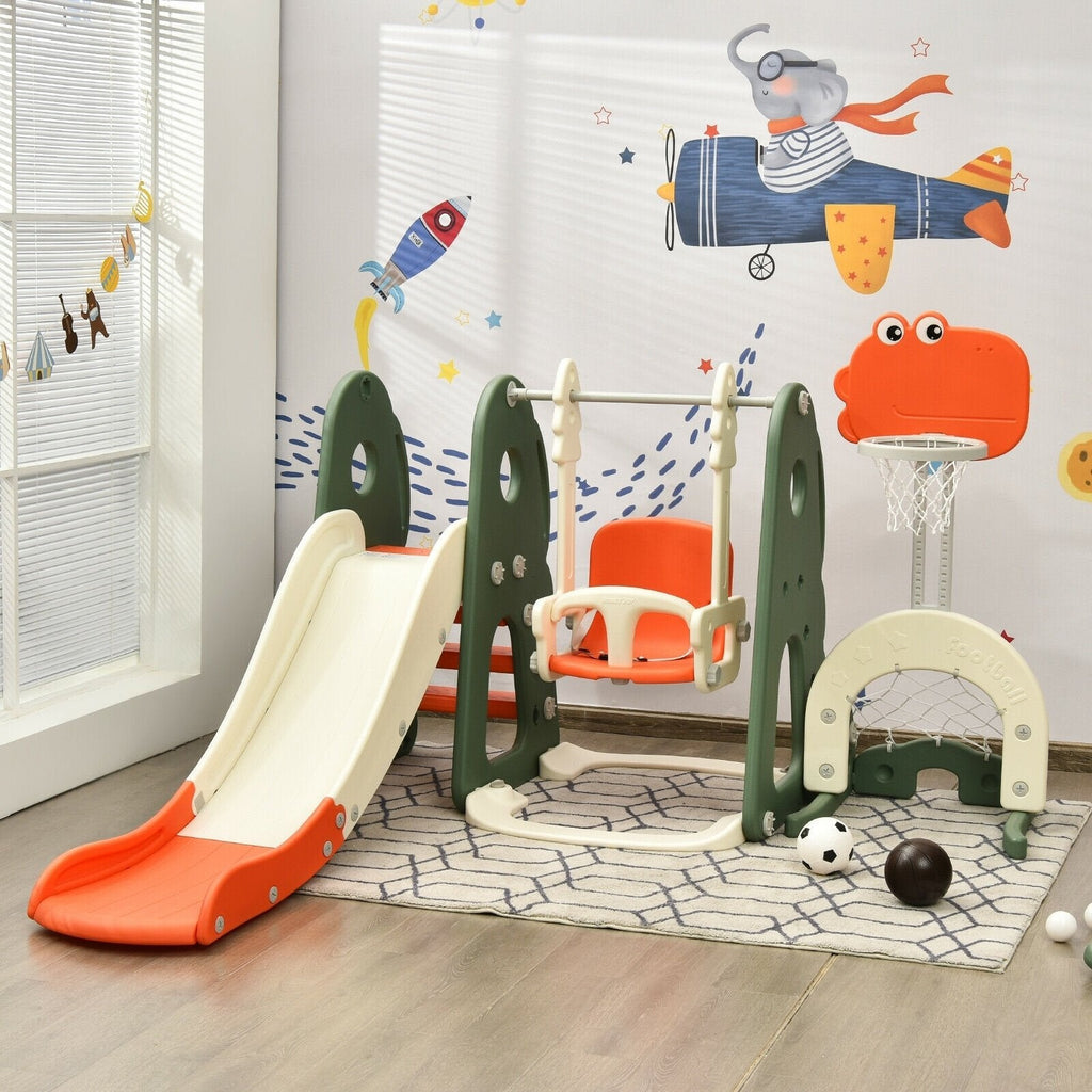 6-in-1 Kleinkind-Rutsche und Schaukelset mit Ballspielen – Orange