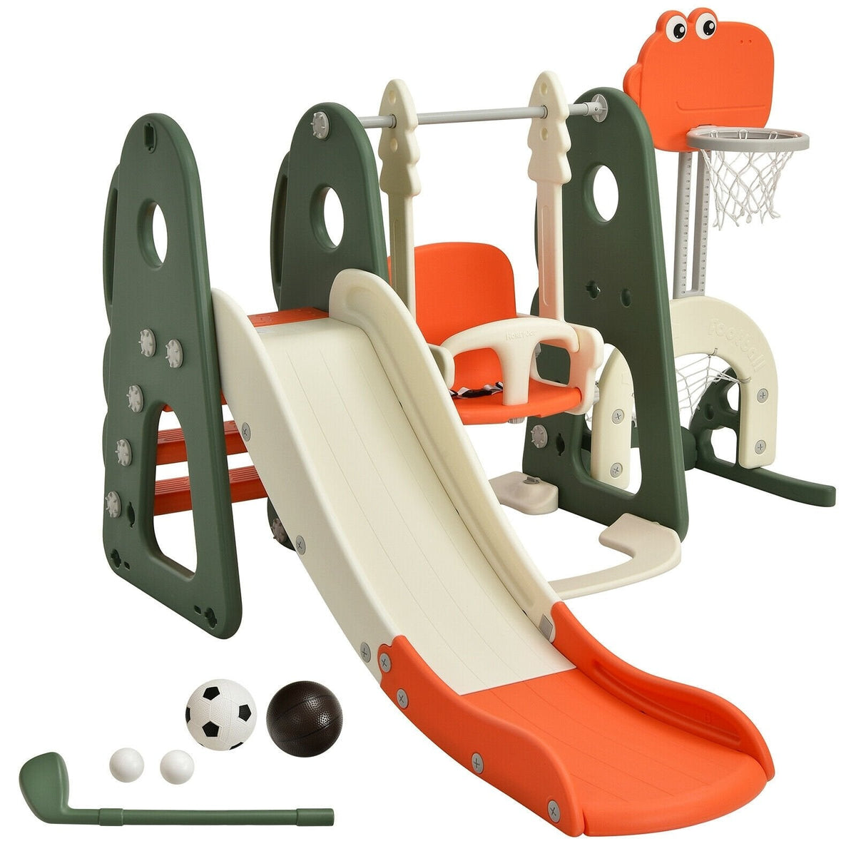 6-in-1 Kleinkind-Rutsche und Schaukelset mit Ballspielen – Orange