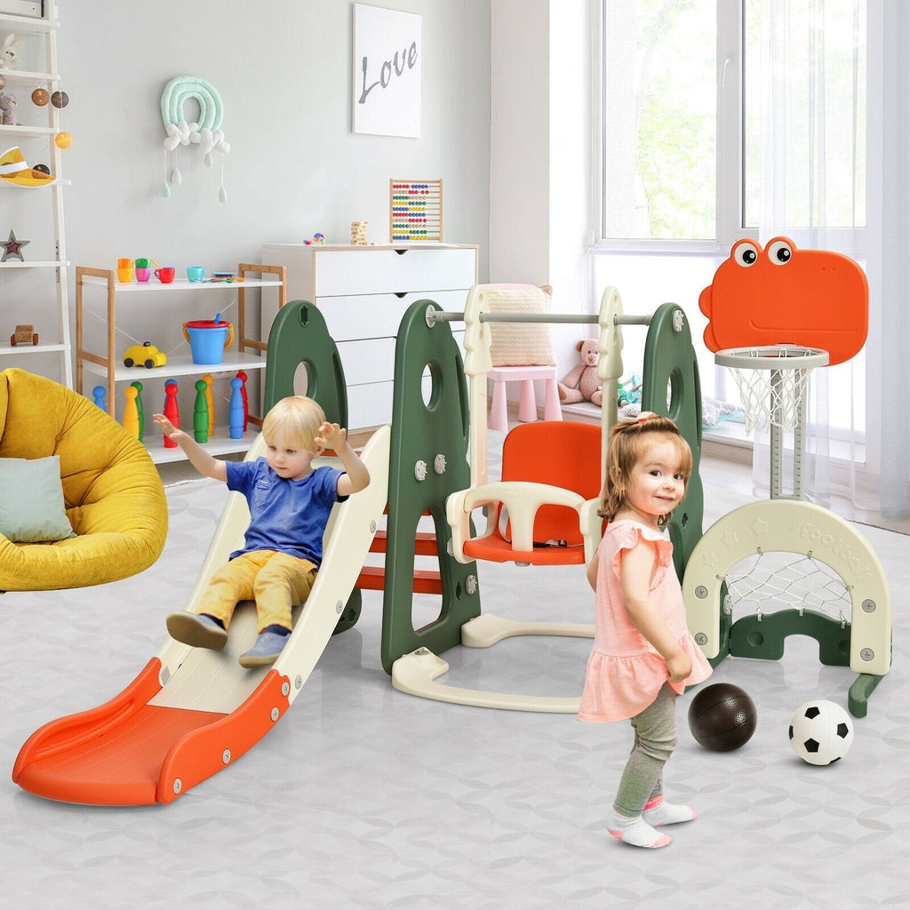 6-in-1 Kleinkind-Rutsche und Schaukelset mit Ballspielen – Orange