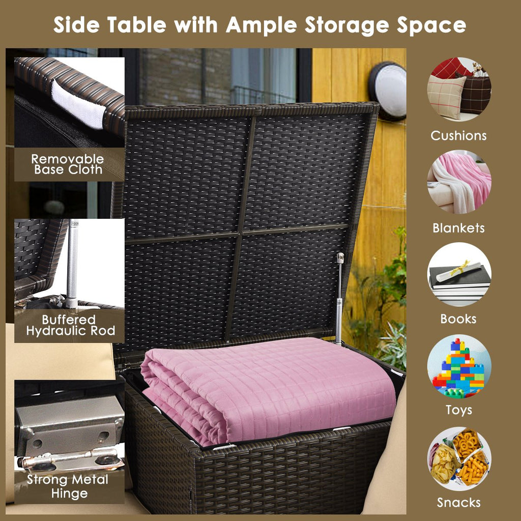 Set de conversación para patio de mimbre de 6 piezas con mesa fogata de propano de 32 pulgadas, cojines beige