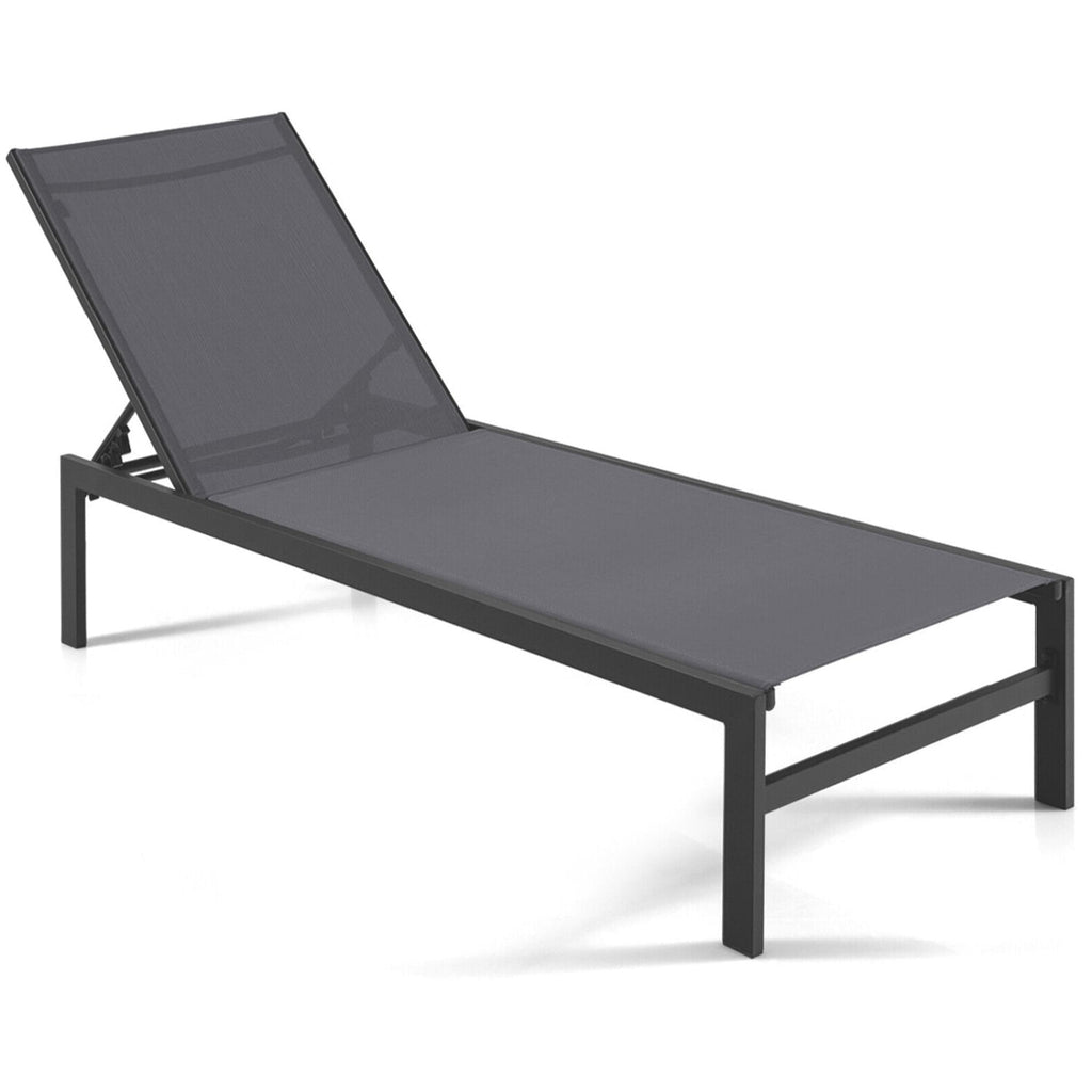 アルミニウム製シェーズラウンジ スリングシート・フラットリクライニングバック付（グレー）