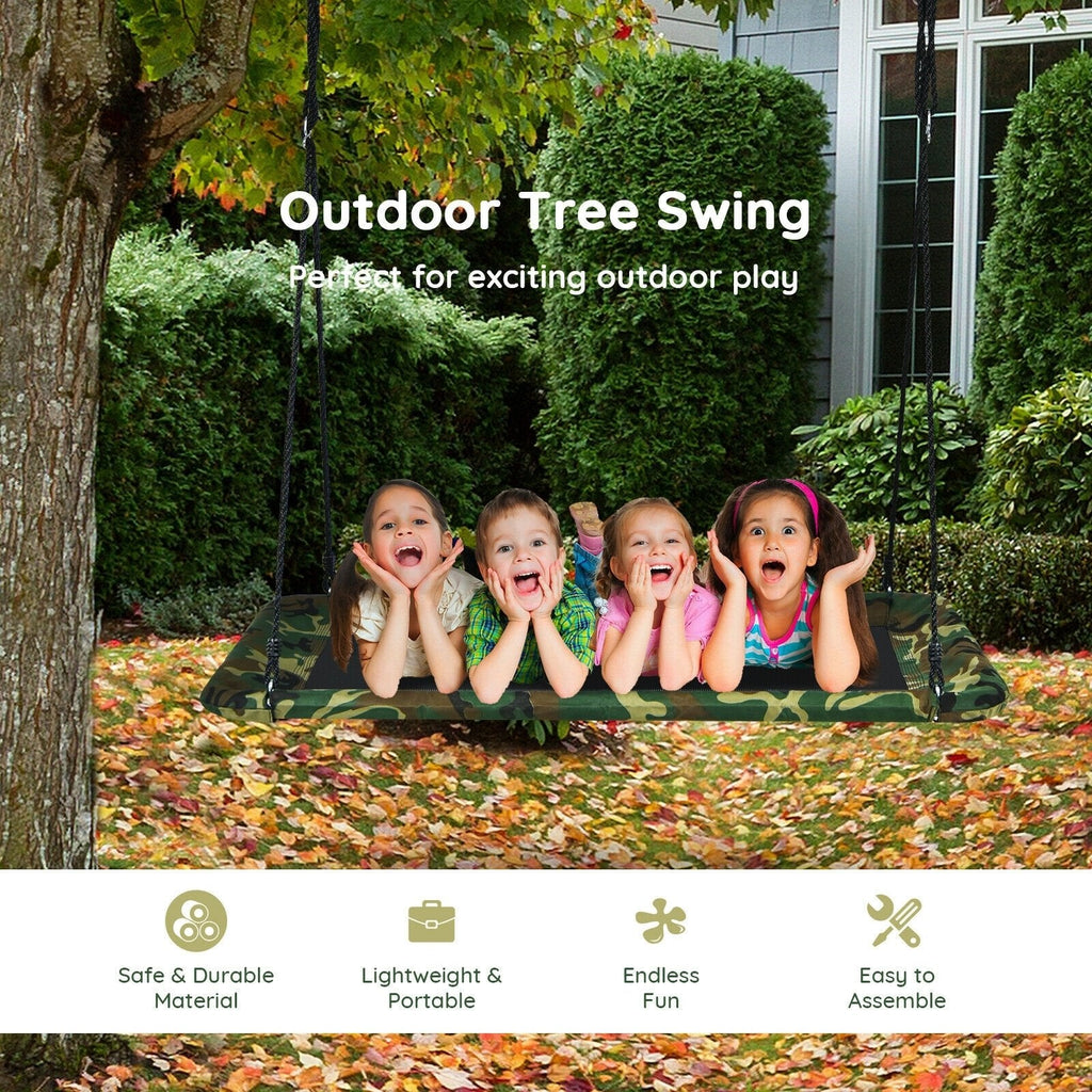 Columpio tipo plataforma para árbol de 60 pulgadas para exteriores con 2 correas para colgar - Camuflaje