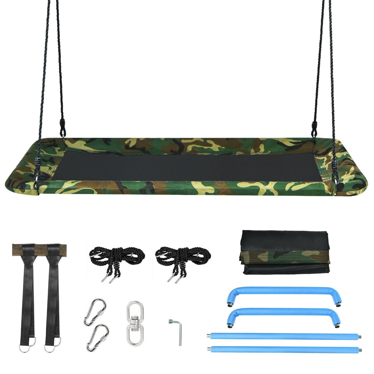 Columpio tipo plataforma para árbol de 60 pulgadas para exteriores con 2 correas para colgar - Camuflaje
