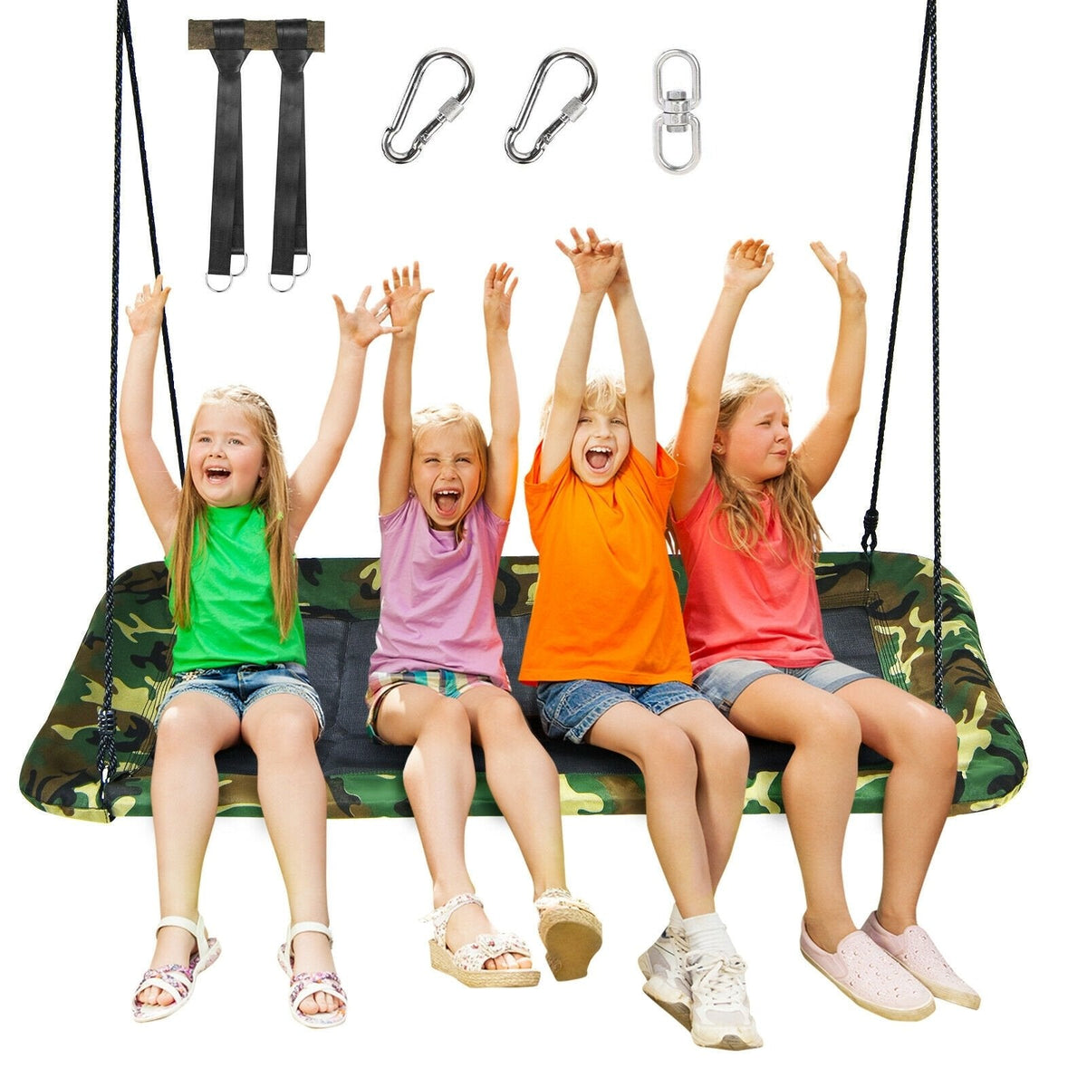 Columpio tipo plataforma para árbol de 60 pulgadas para exteriores con 2 correas para colgar - Camuflaje