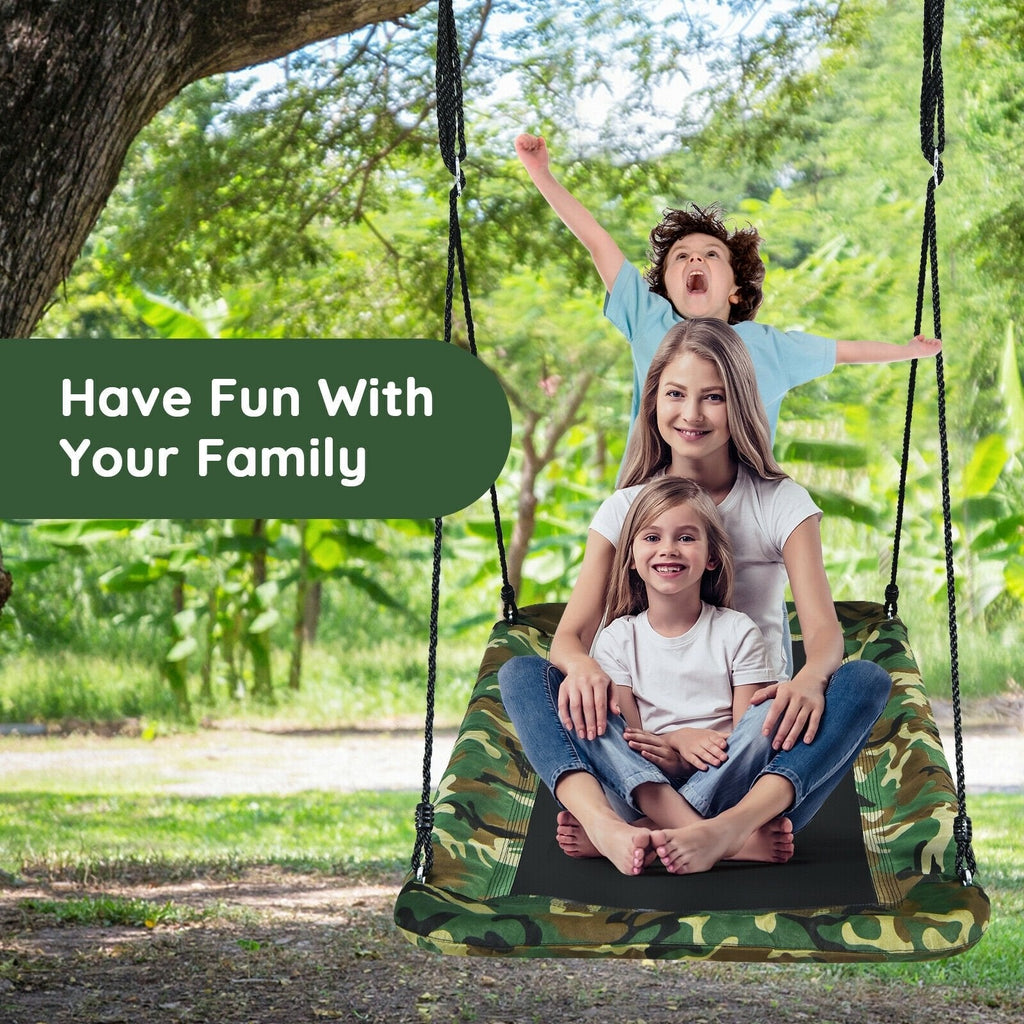 Columpio tipo plataforma para árbol de 60 pulgadas para exteriores con 2 correas para colgar - Camuflaje