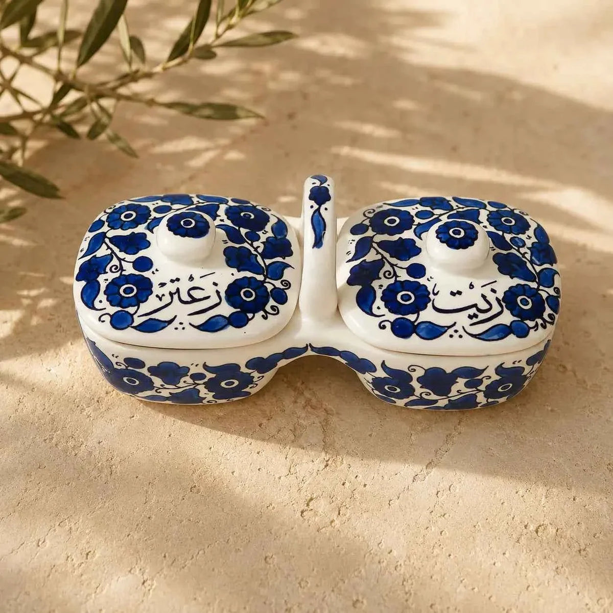 Handmade Ceramic Olive Oil & Za'atar Dish Set – 4.5 × 9.5 in