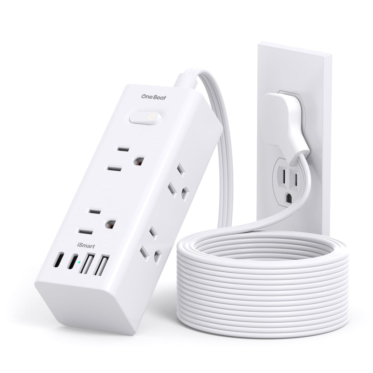 10FT Extension Cord Indoor, Power Bars with Surge Protector, Flat Plug Long Cord 6 Outlet 4 USB Ports (2 USB C) for Home, College, Dorm Room Essentials 🍁 All In One Marketplace Canada