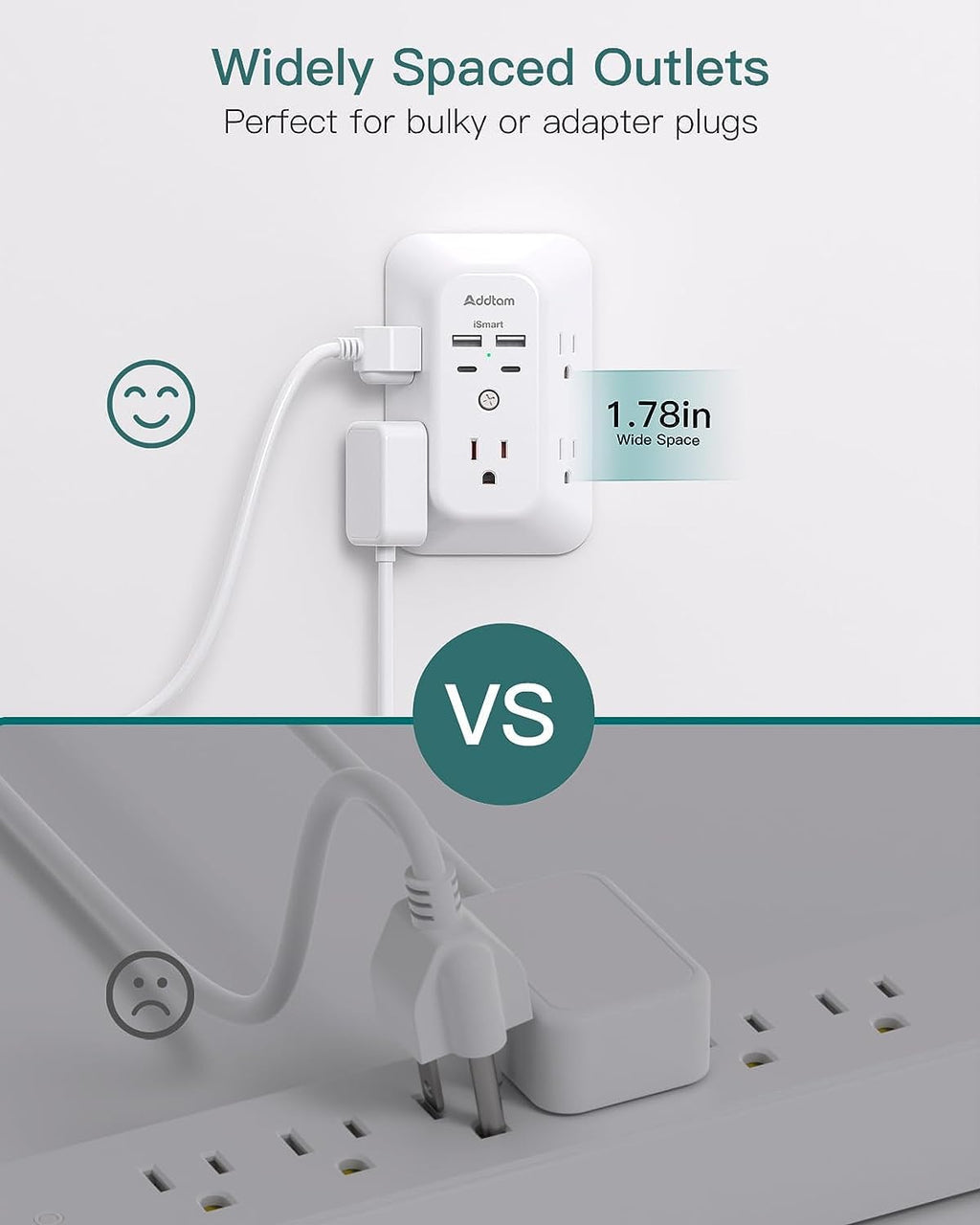 Regleta de alimentación USB con protector contra sobretensiones, 5 enchufes, 4 puertos USB, 1800J, para el hogar y la oficina