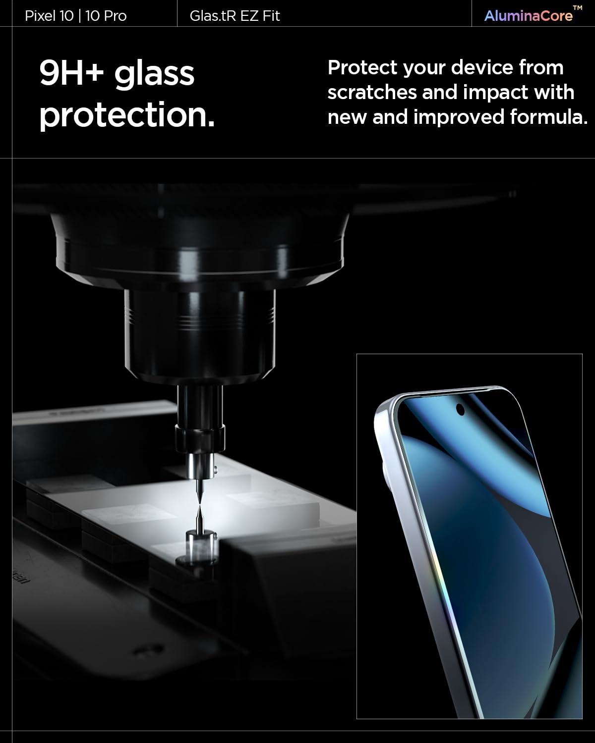 Spigen AluminaCore 強化ガラスフィルム [GlasTR EZ FIT] Pixel 10 Pro / Pixel 10 / Pixel 9 Pro / Pixel 9 対応 [2枚入り] アルミ強化 耐久性・耐衝撃性 🍁 All In One Marketplace Canada