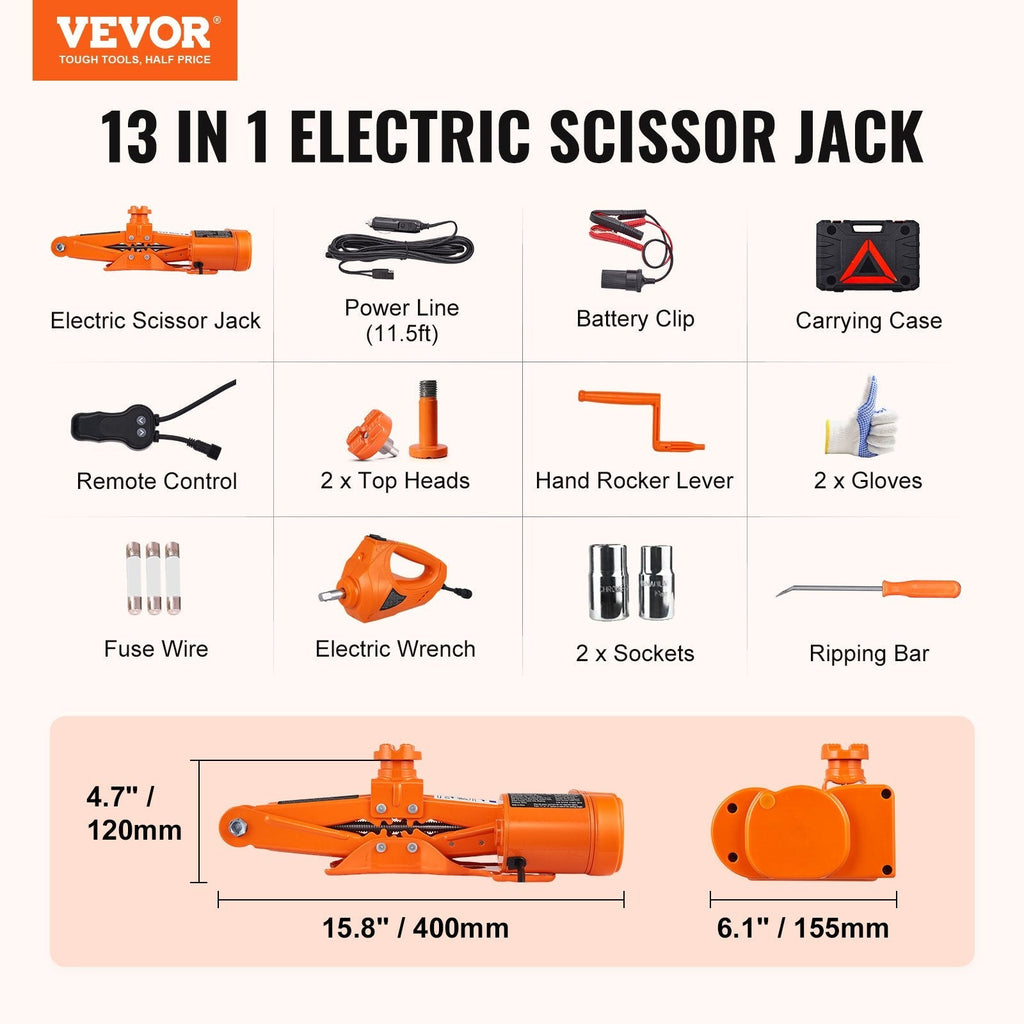 VEVOR Electric Car Jack, 3 Tons  6600 Lbs Scissor Jack With Electric Pear Daisy