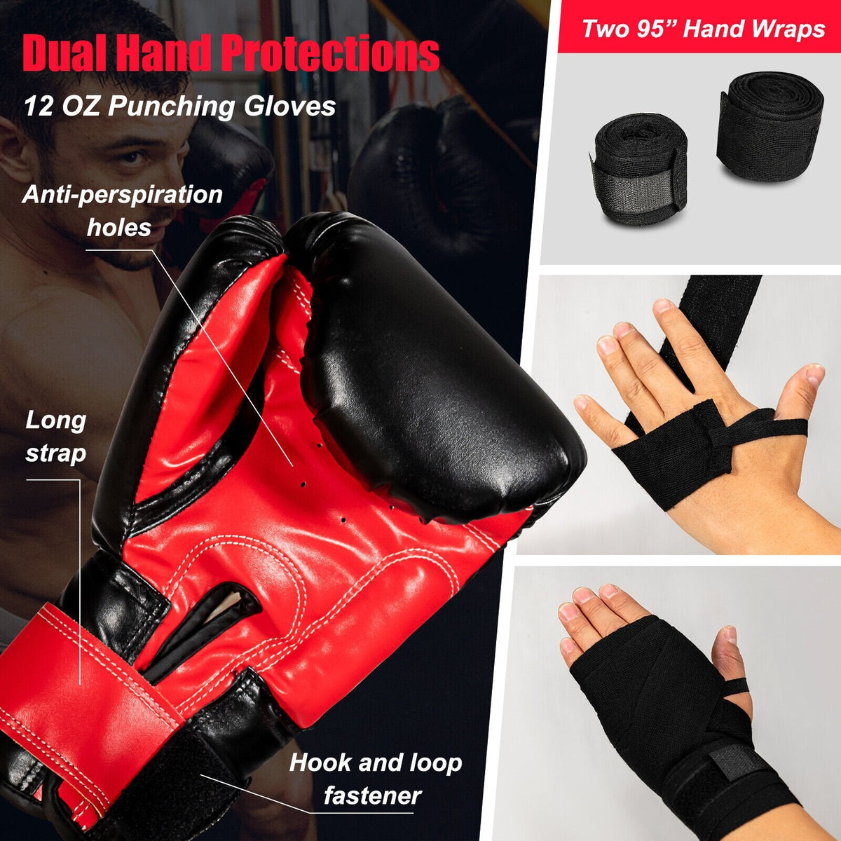 Kit de sac de frappe rempli avec gants de boxe - 28,6 kg