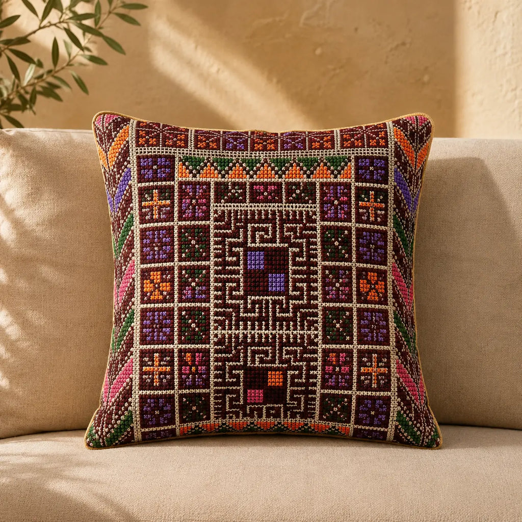 Cushion Cover Set of 2 – Printed Palestinian Tatreez – 18×18 in – Sitty