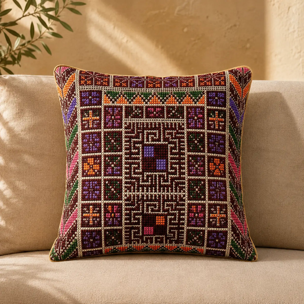 Cushion Cover Set of 2 – Printed Palestinian Tatreez – 18×18 in – Sitty