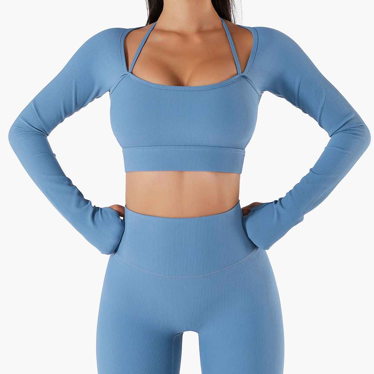 Schnelltrocknendes Langarm-Sporttop für Damen mit Brustpolster – figurbetonte Yoga- und Trainingskleidung