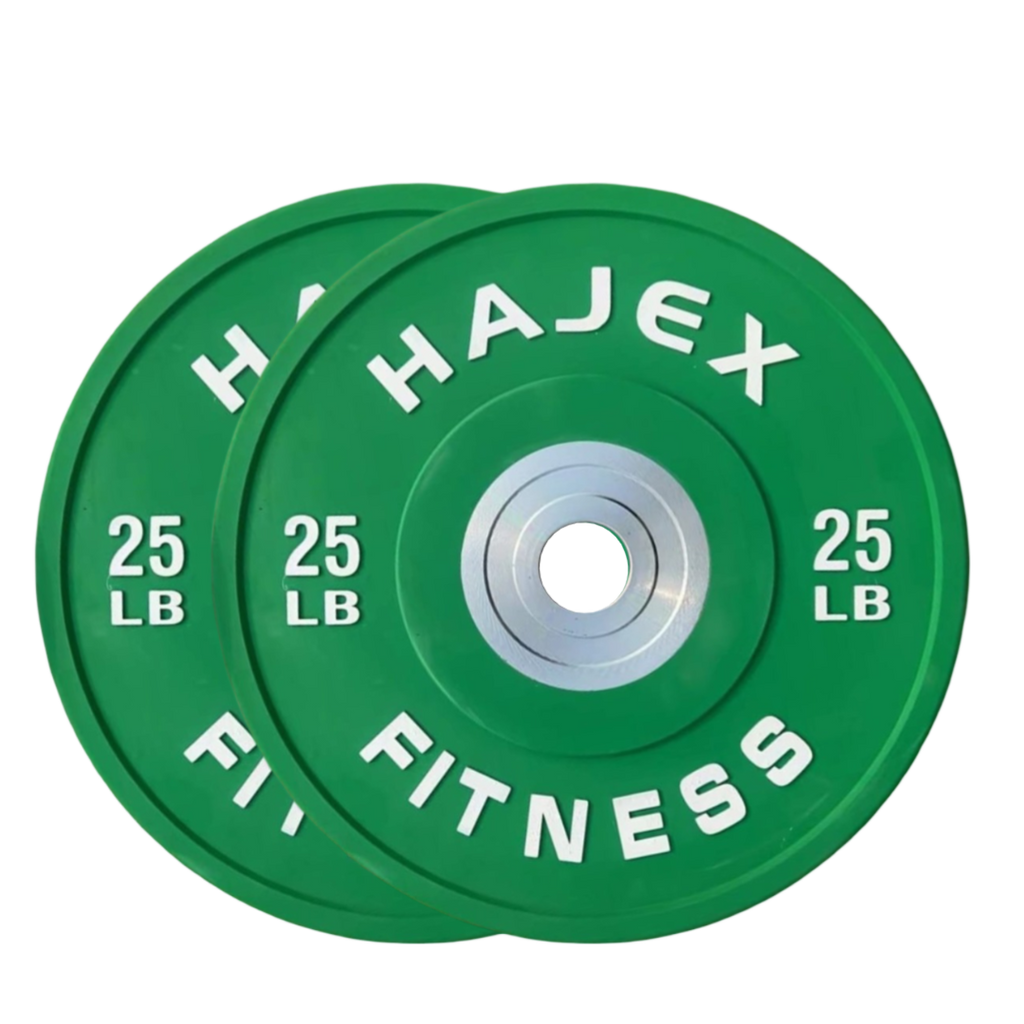 Discos bumper olímpicos de acero HAJEX con código de colores - 15, 25, 35, 45, 55 libras