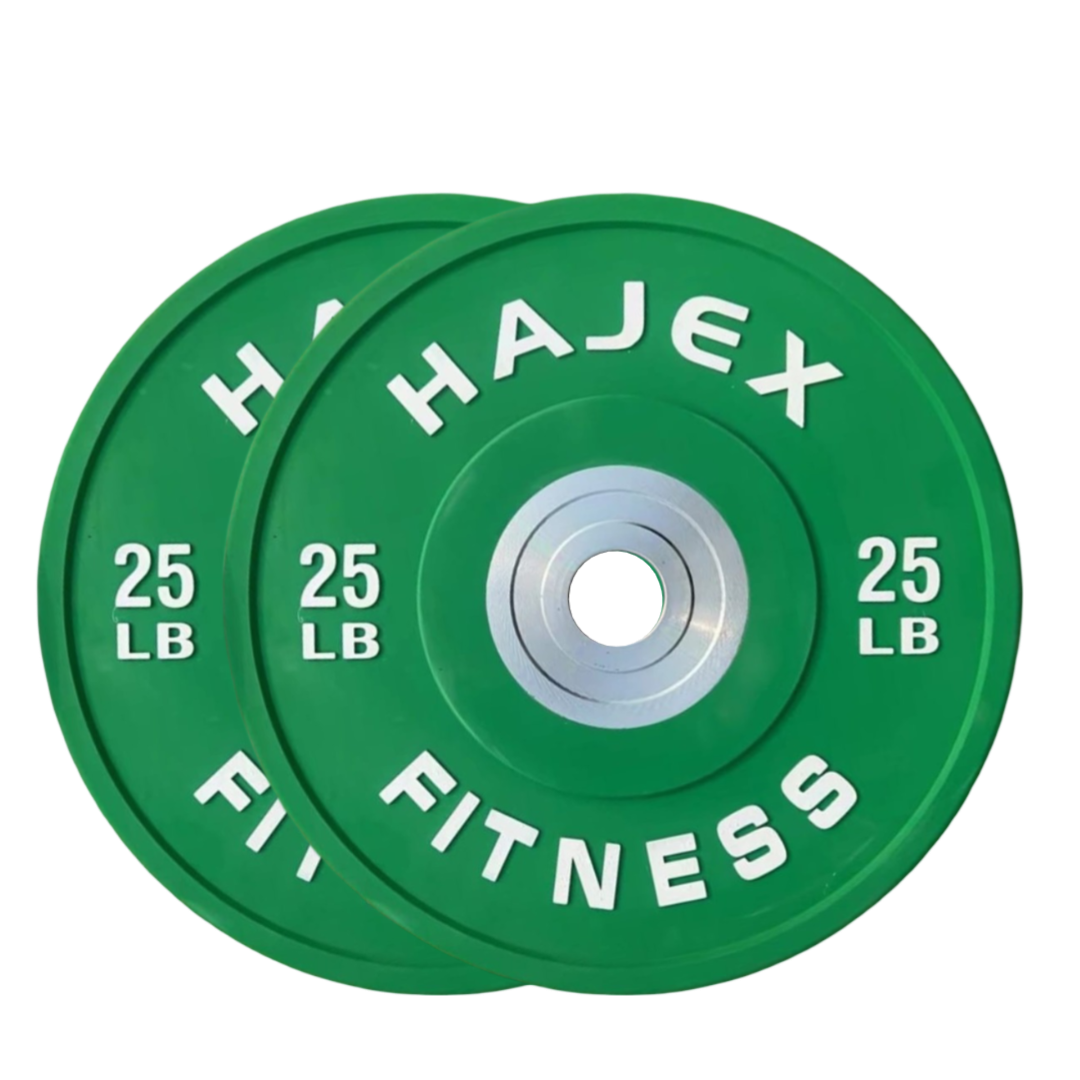 Discos bumper olímpicos de acero HAJEX con código de colores - 15, 25, 35, 45, 55 libras