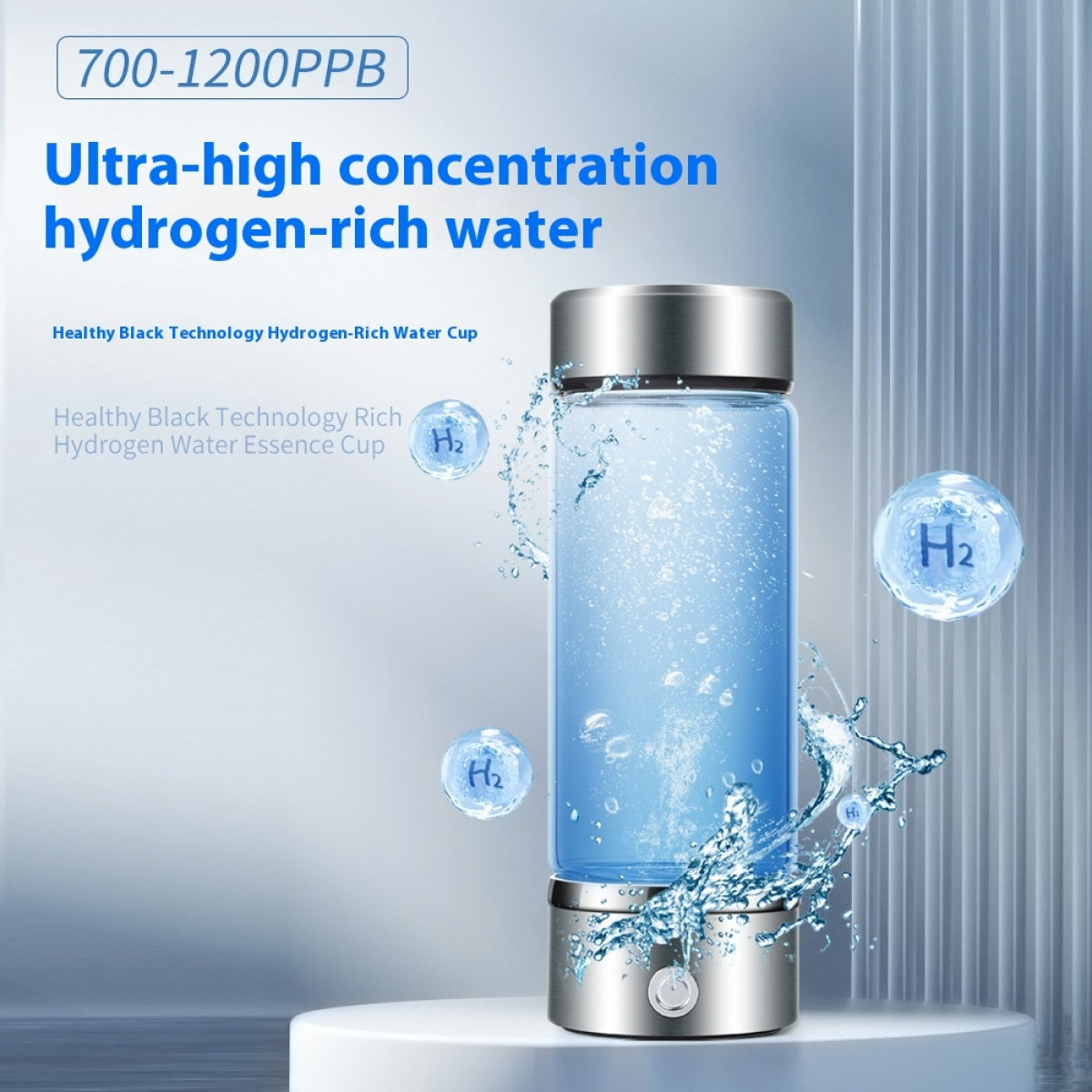 Vaso de agua rica en hidrógeno con tecnología SPE