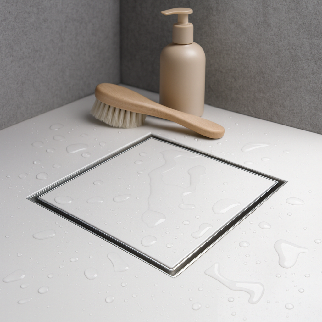 Desagüe de ducha cuadrado Cascena de 6″ × 6″, acero inoxidable 304 — Para insertar baldosa o con rejilla