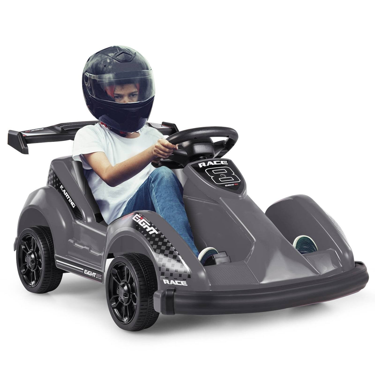 Go-Kart eléctrico de 6V para niños con control remoto para padres de 2.4G, cinturón de seguridad y parachoques blando, negro