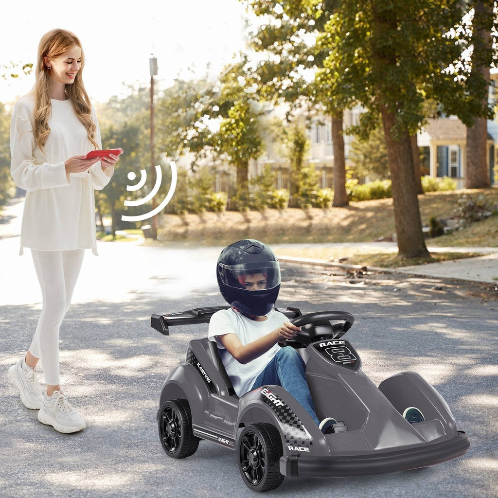 Go-Kart eléctrico de 6V para niños con control remoto para padres de 2.4G, cinturón de seguridad y parachoques blando, negro