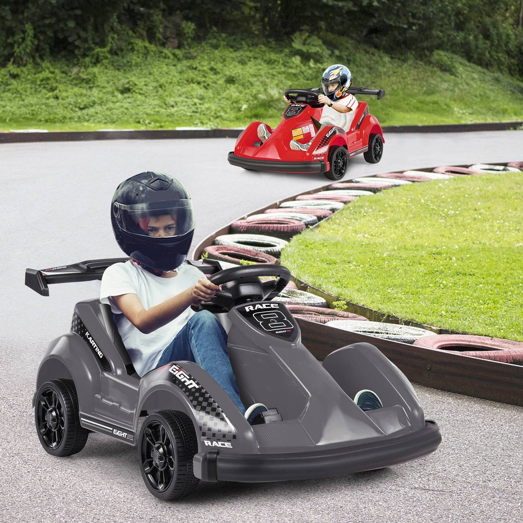 Go-Kart eléctrico de 6V para niños con control remoto para padres de 2.4G, cinturón de seguridad y parachoques blando, negro