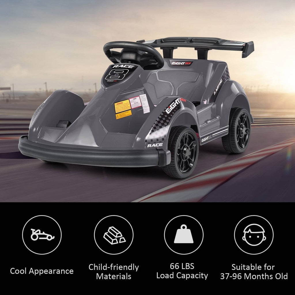 Go-Kart eléctrico de 6V para niños con control remoto para padres de 2.4G, cinturón de seguridad y parachoques blando, negro