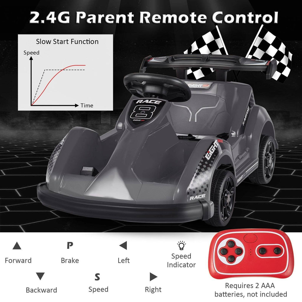 Go-Kart eléctrico de 6V para niños con control remoto para padres de 2.4G, cinturón de seguridad y parachoques blando, negro