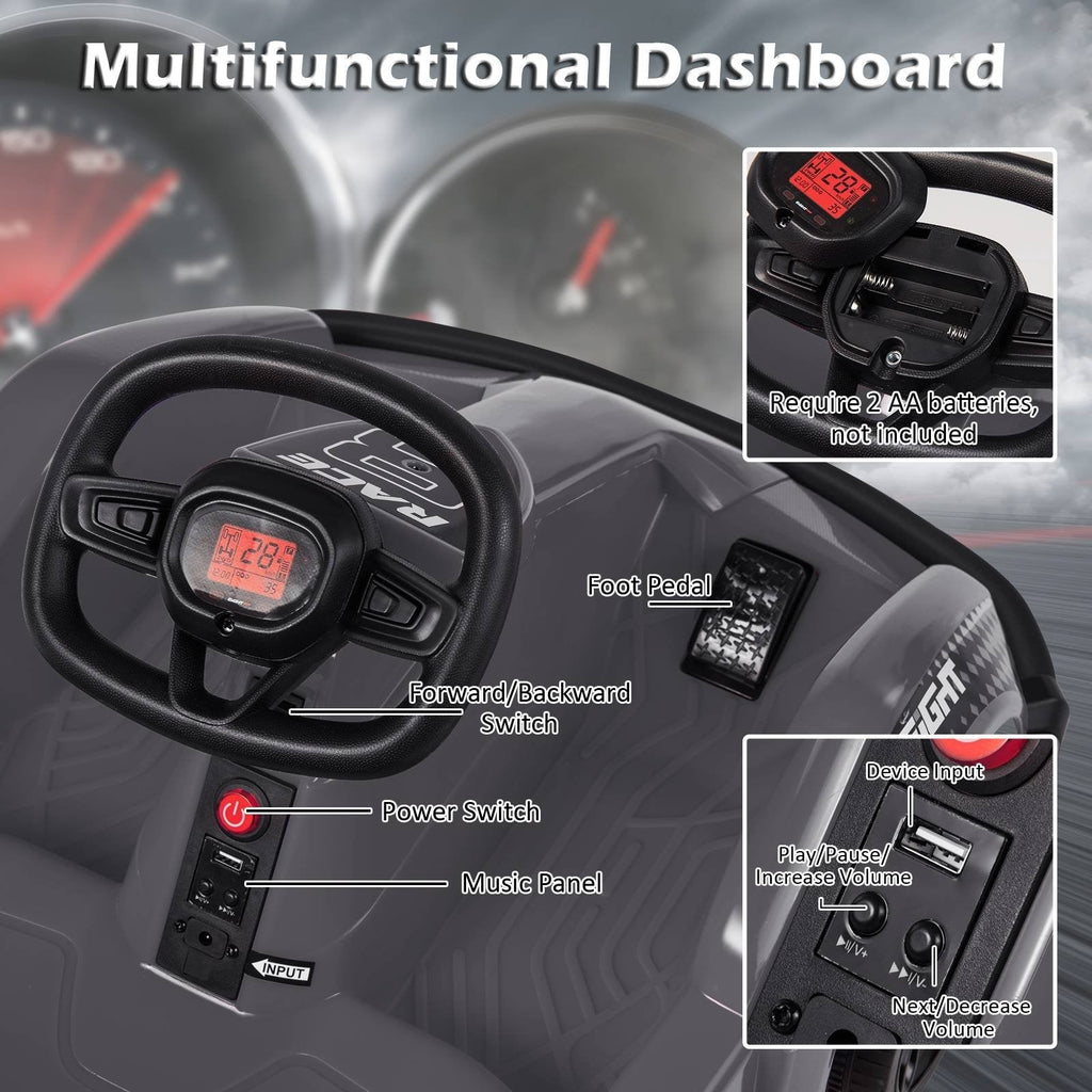 Go-Kart eléctrico de 6V para niños con control remoto para padres de 2.4G, cinturón de seguridad y parachoques blando, negro