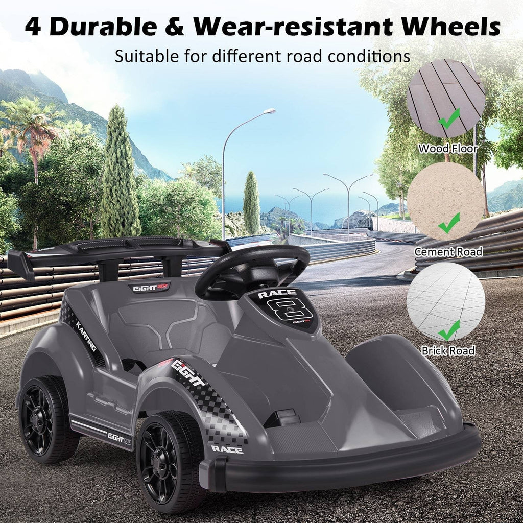 Go-Kart eléctrico de 6V para niños con control remoto para padres de 2.4G, cinturón de seguridad y parachoques blando, negro
