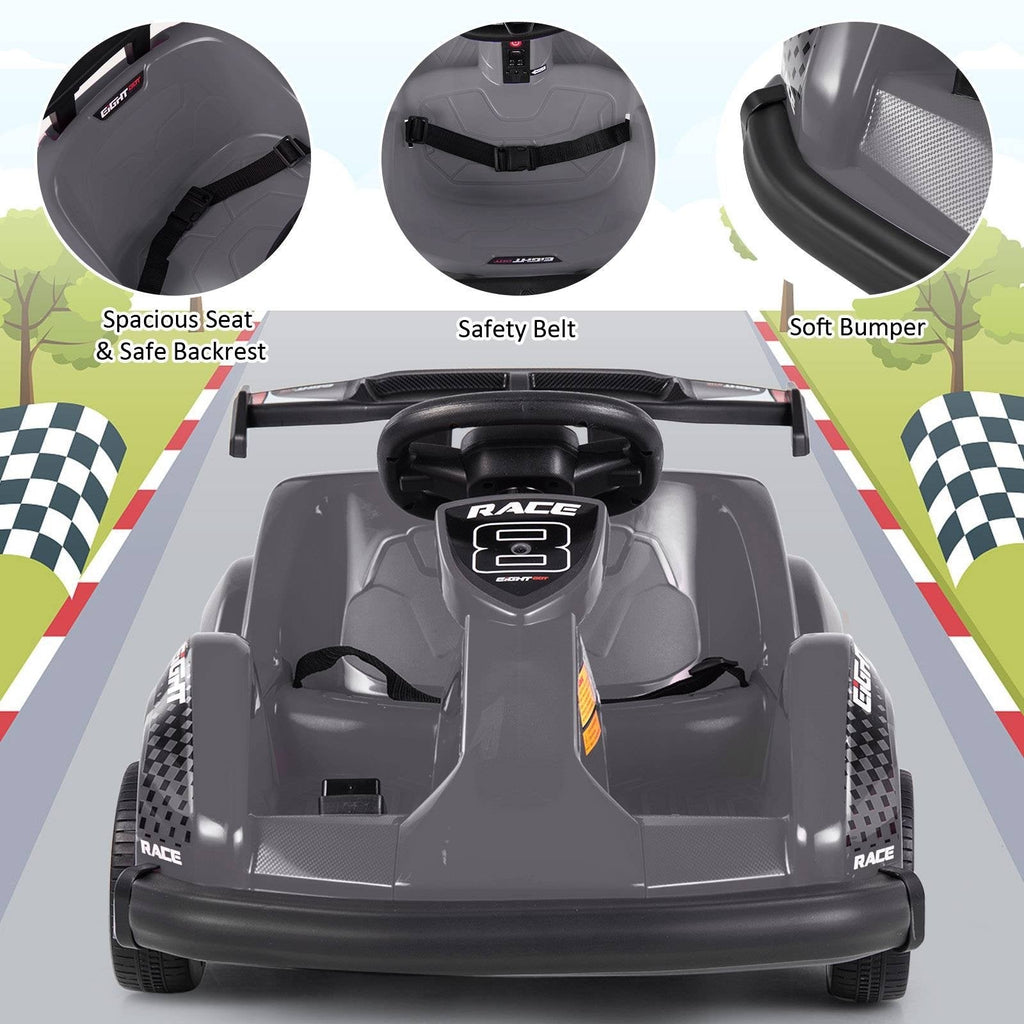Go-Kart eléctrico de 6V para niños con control remoto para padres de 2.4G, cinturón de seguridad y parachoques blando, negro