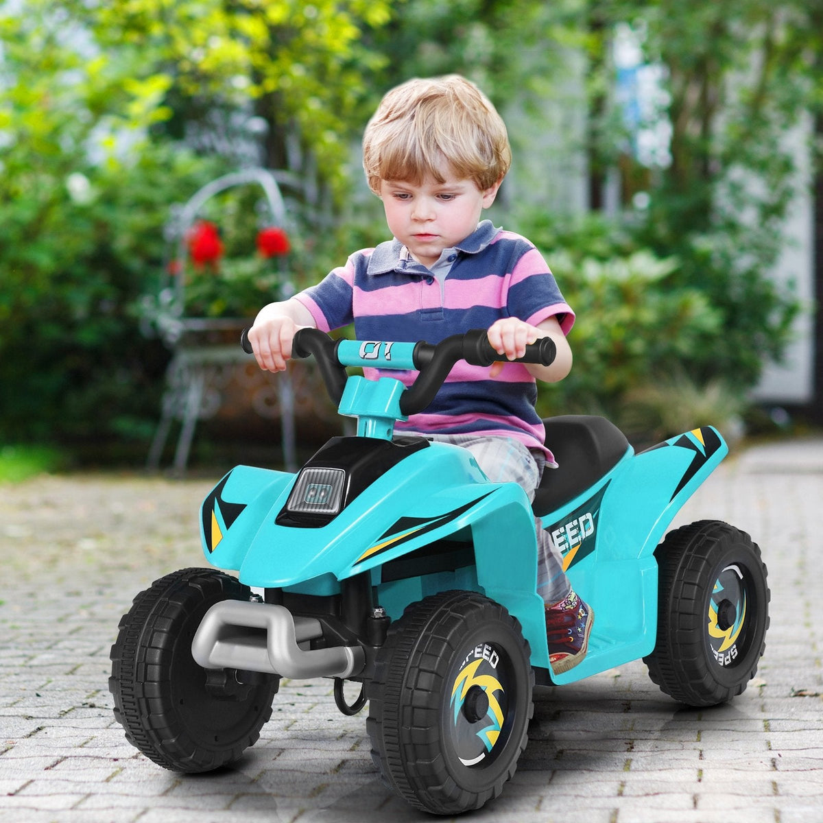 Cuatrimoto eléctrica infantil de 6 V con asiento bajo y ruedas resistentes al desgaste, azul