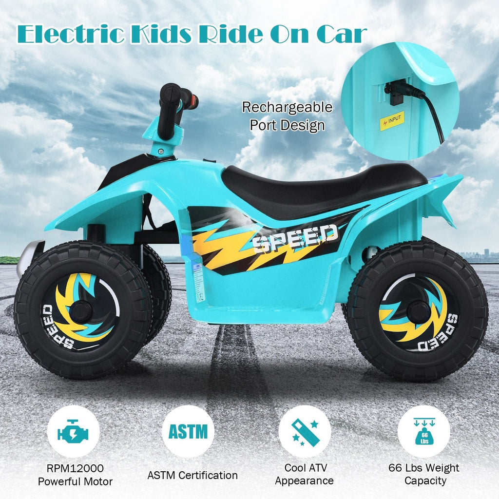 Cuatrimoto eléctrica infantil de 6 V con asiento bajo y ruedas resistentes al desgaste, azul