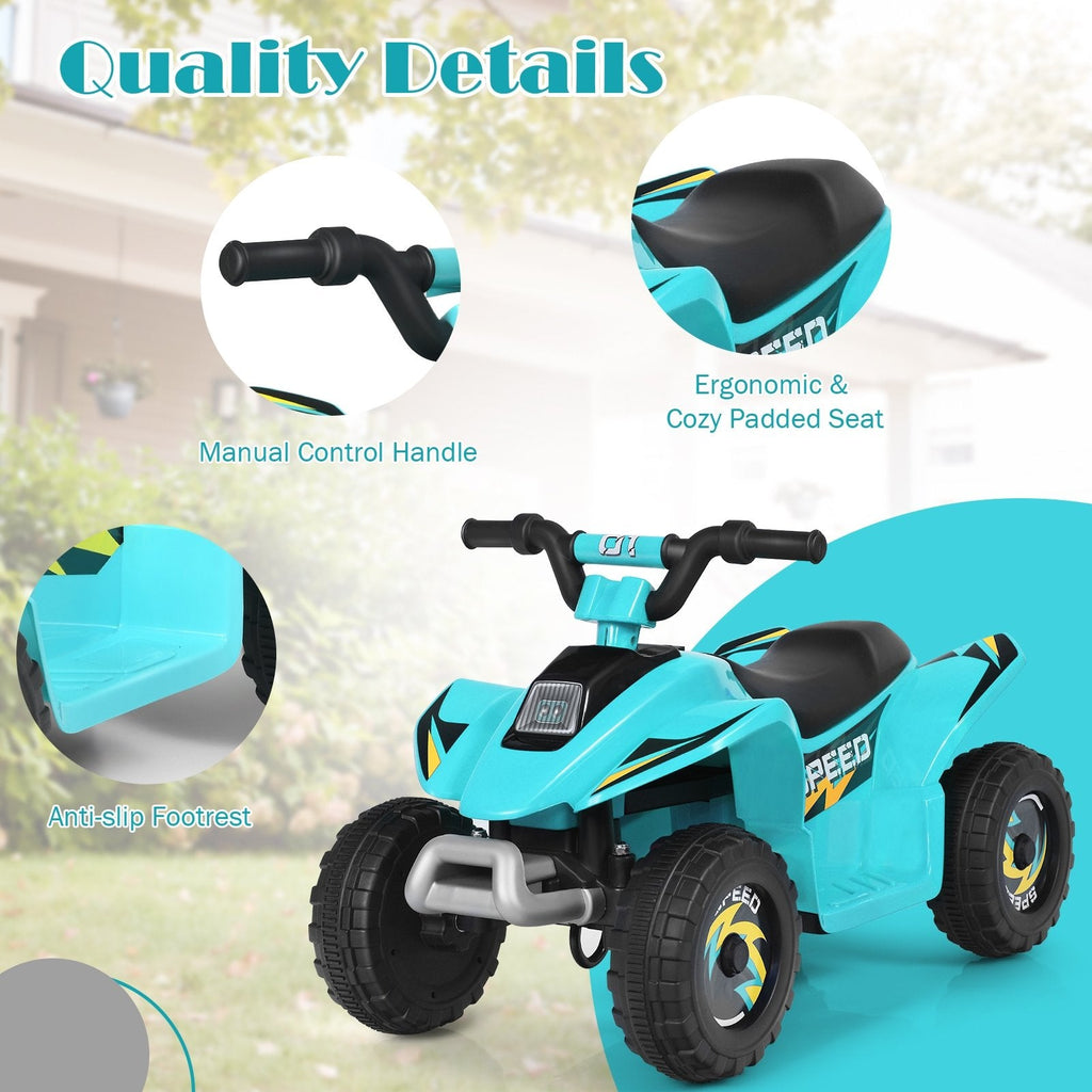 Cuatrimoto eléctrica infantil de 6 V con asiento bajo y ruedas resistentes al desgaste, azul